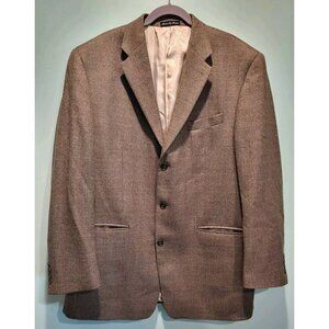 Mens Calvin Klein Brown Herringbone 100% Wool 3 Button Sportcoat 44L